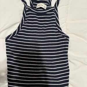 Abercrombie & Fitch Navy and White Striped Tank Top